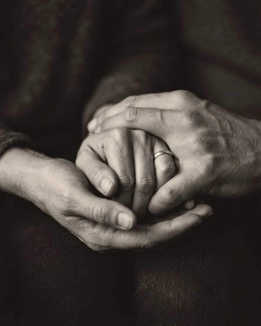 Dos personas tomadas de la mano, en un gesto de acompañamiento